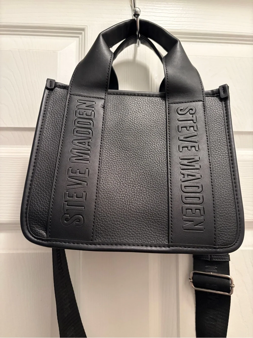 Steve Madden Black Logo Tote Crossbody Bag w/ Card Holder